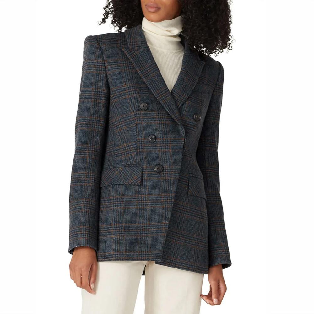 Veronica Beard Yareli Dickey Blazer Jacket Gray Plaid Wool Double Breasted Sz 2